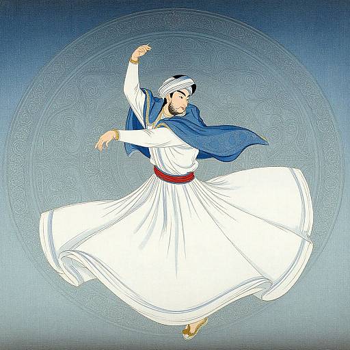 Sufi Whirling Dervish in Ukiyoe Style