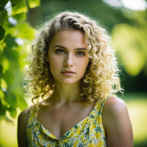 Curly Blonde Woman in Yellow Summer Dress