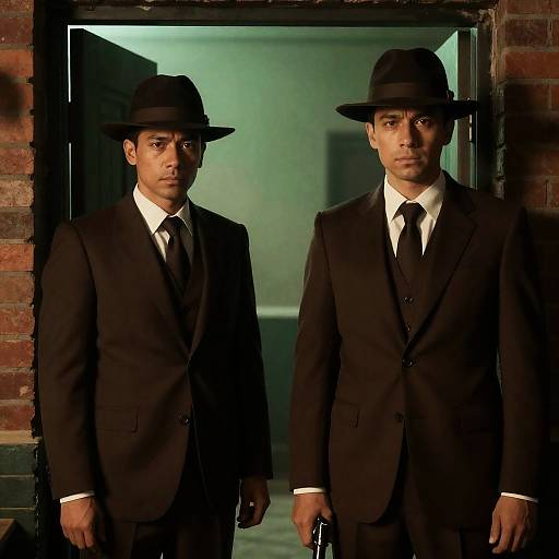 Men in Brown Suits at Doorway
