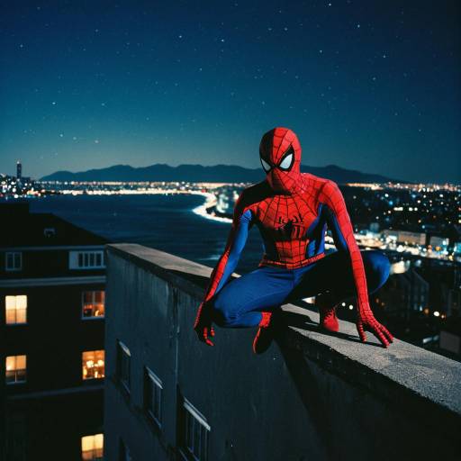 Young Man in Spider-Man Costume on Rooftop at Night