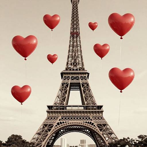 Eiffel Tower with Heart Balloons