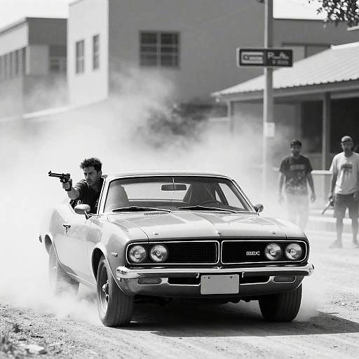Urban Action Shot of a Muscle Car