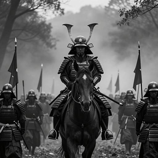 Mystical Samurai in Foggy Forest