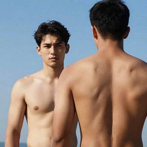 Sunlit Outdoors: Two Shirtless Men