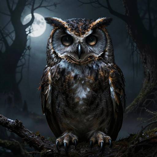 Eerie Skeletal Owl in Haunted Forest