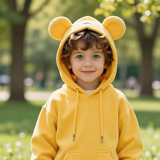 Cheerful Boy in Bear-Eared Hoodie