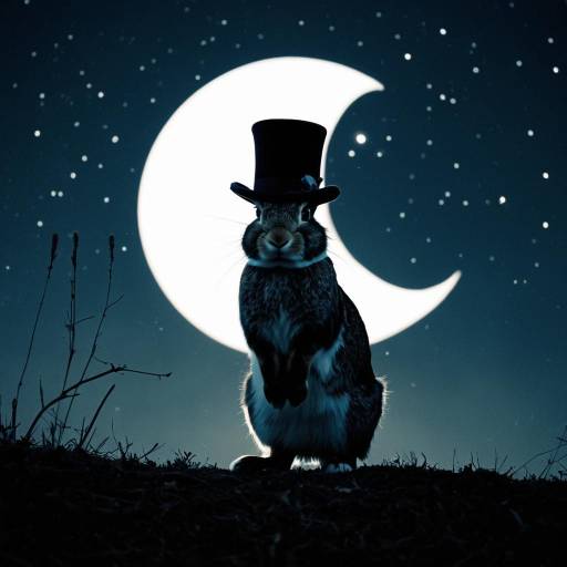 Rabbit with Top Hat in Front of Crescent Moon Rabbit with Top Hat in Front of Crescent Moon