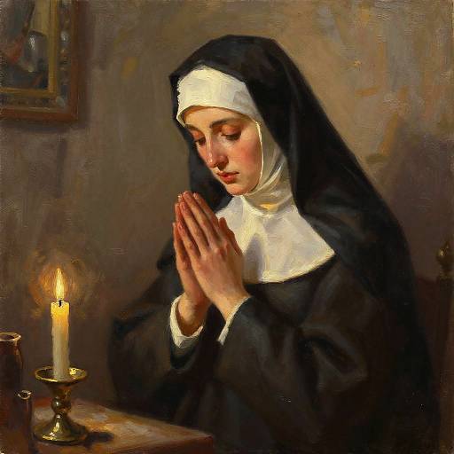 Oil Painting of Praying Nun