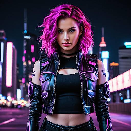 Cyberpunk Female Character with Pink Hair