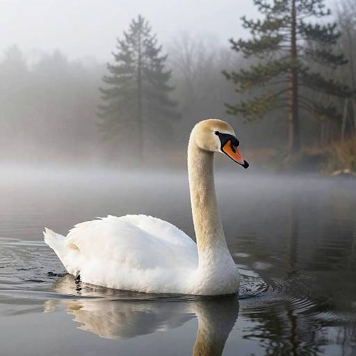 Graceful Swan on Misty Lake