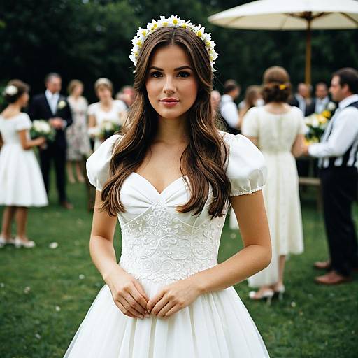 Bride in White Wedding Dress at Garden Party