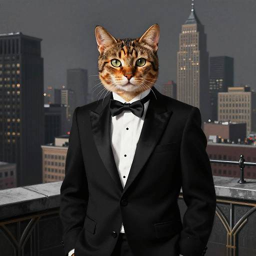 Sophisticated Cat in Tuxedo on Rooftop