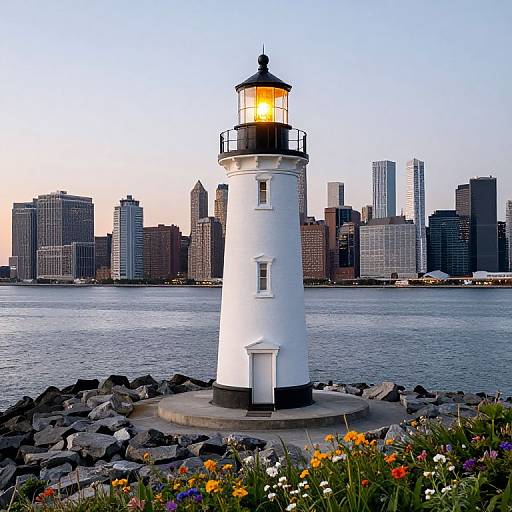 Seven Foot Knoll Lighthouse at City Skyline