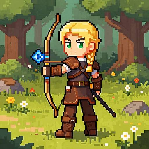 Pixel Art Elven Archer in Forest