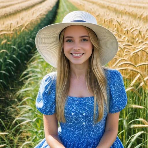 Blonde Girl in Blue Dress Outdoors