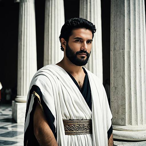 Man in Greek Greco-Roman Costume by Columns