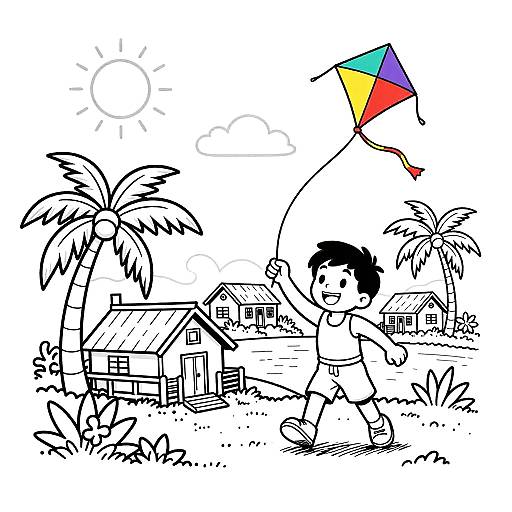 Whimsical Seaside Kite Flying Art