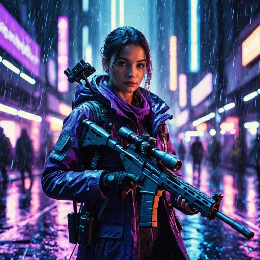 Cyberpunk Female Sniper in Neon Rain