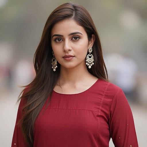 Realistic Kashmiri Woman in Red Dress