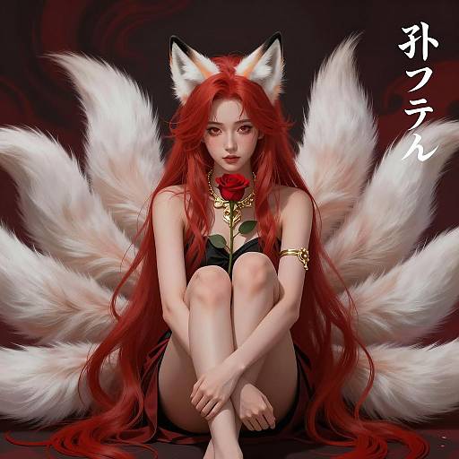 Enchanting Fox-Woman with Rose