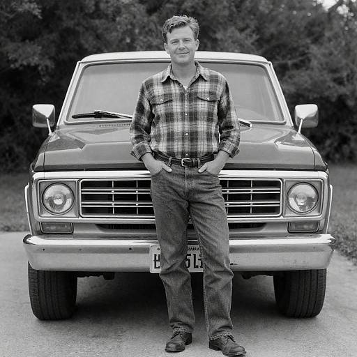 Vintage Black-and-White Pickup Truck Portrait
