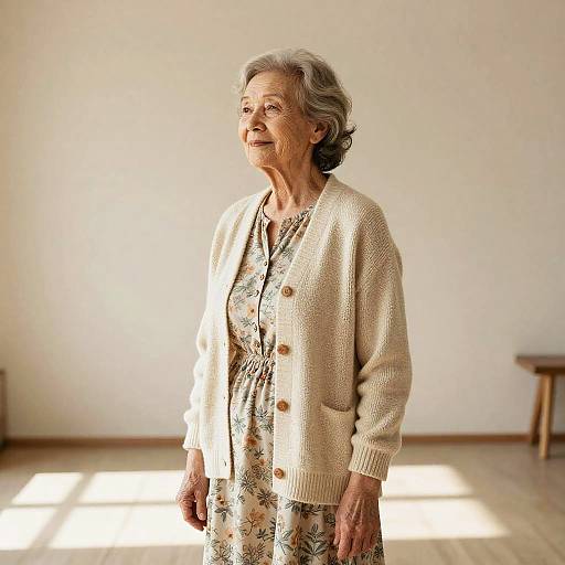 Elderly Woman in Cozy Rustic Cabin