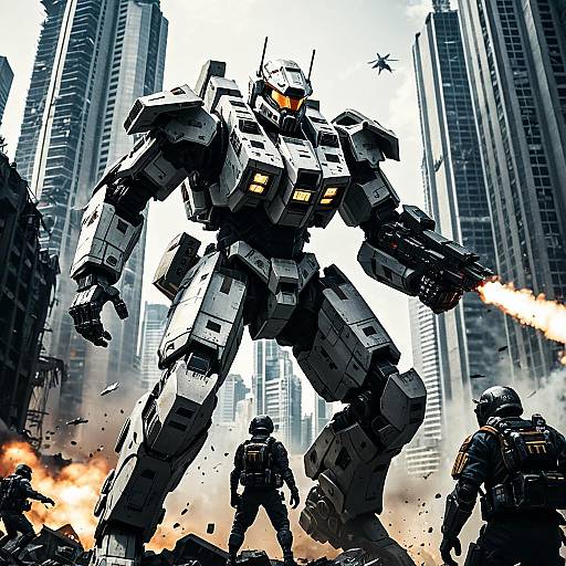 Giant Mech Battle in Urban Battlefield