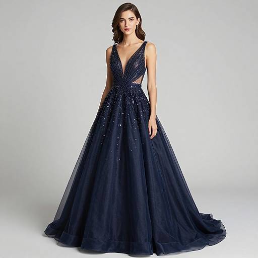Elegant Navy Blue Ball Gown Evening Dress