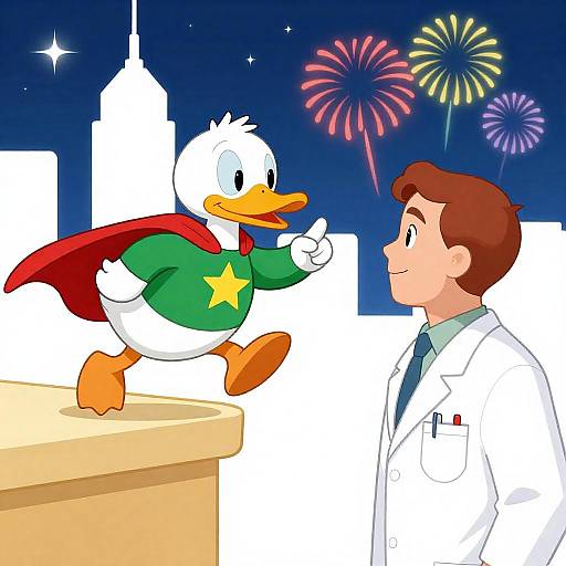 Dynamic Super Duck Illustration at Night