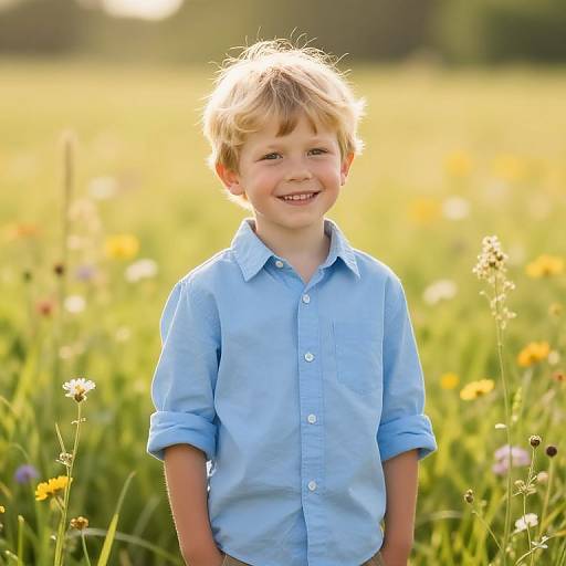 Blond Boy in Sunlit Meadow