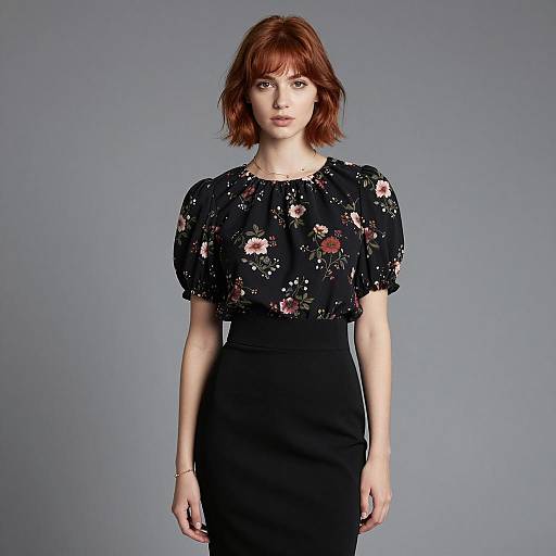 Elegant Young Woman in Floral Blouse
