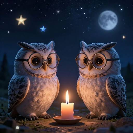 Mystical Night Owls Under Starry Sky