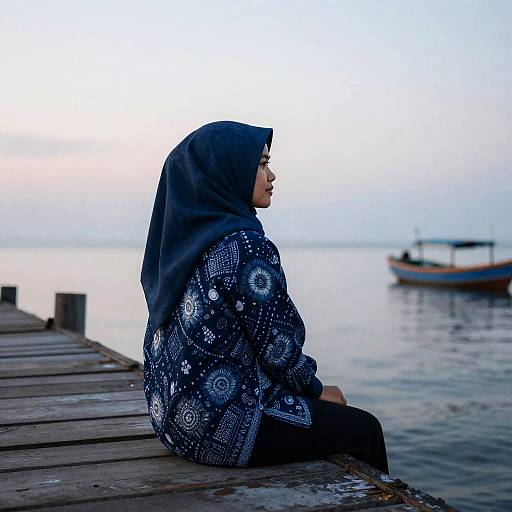 Coastal Fisherwoman at Dawn Pier