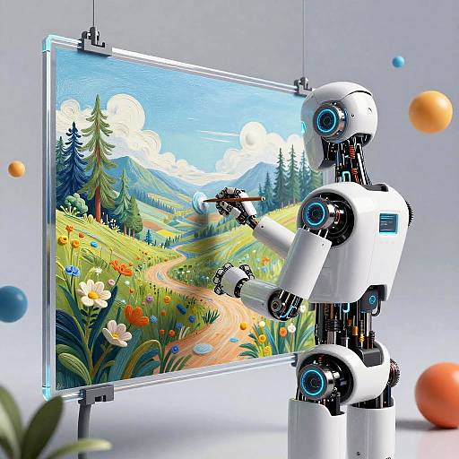 Surreal Robot Artist Painting Landscapes