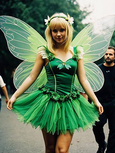 Woman in Green Fairy Costume with Wings