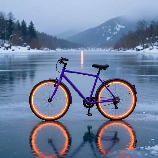 Vibrant Purple Bicycle on Icy Lake