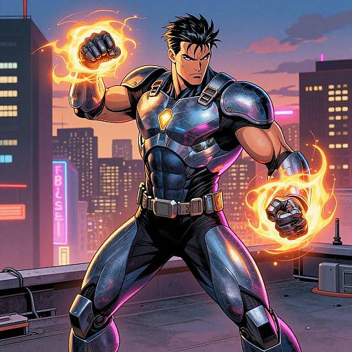 Muscular Superhero in High-Tech Suit