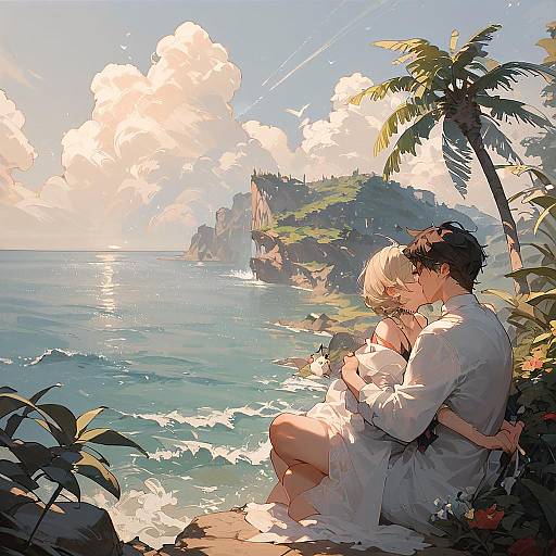 Tranquil Ocean Landscape with Palm Trees