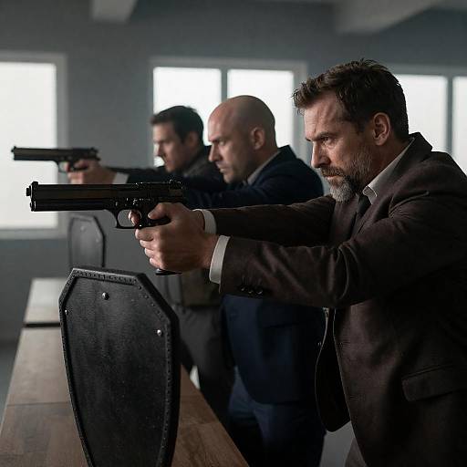 Intense Group of Men with Handguns