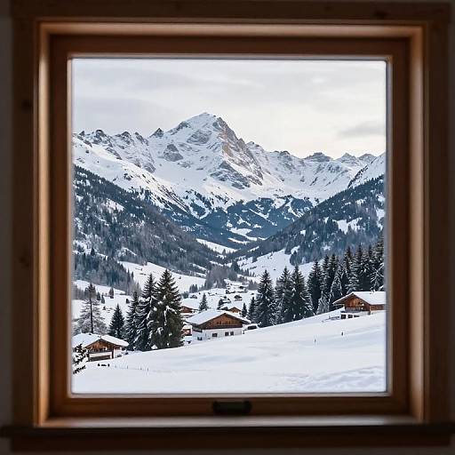 Winter Mountain View Through Window