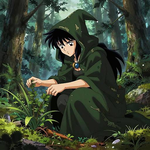 Enigmatic Forest Witch in Fog