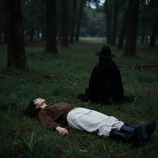 Eerie Forest Scene with Two Figures