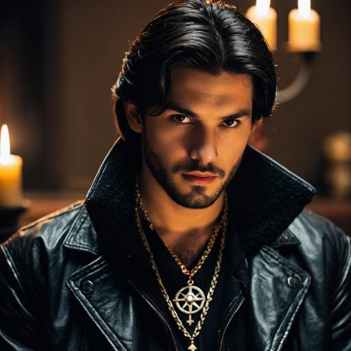 Mysterious Man in Leather Jacket with Necklace