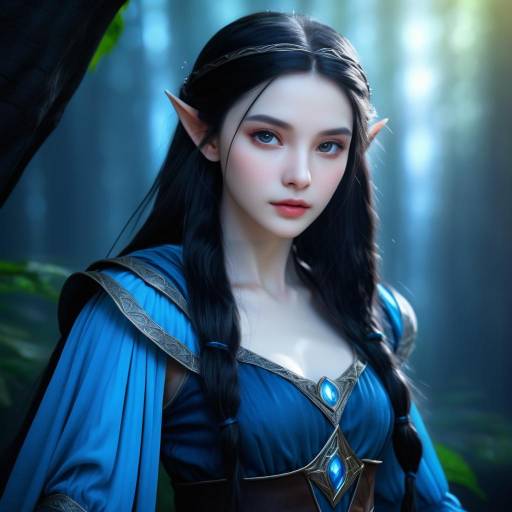 Fantasy Elf Woman in Blue Dress