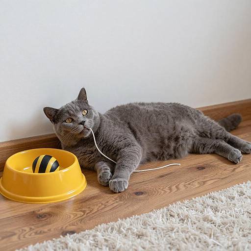 Fluffy Gray Cat Relaxing Indoors