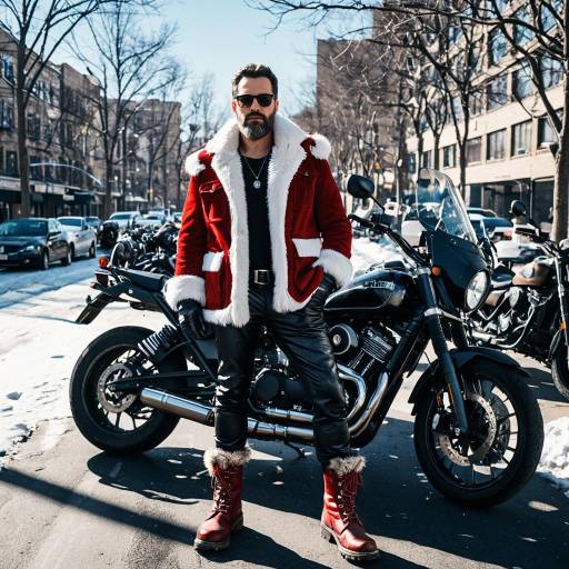 Stylish Modern Santa Claus with Motorcycle