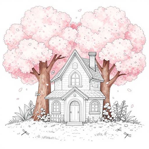Iridescent Fairy House with Cherry Blossoms