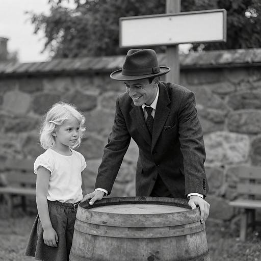 Vintage Portrait of Man and Girl