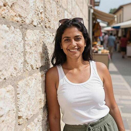 Sunlit Portrait of a Smiling Woman
