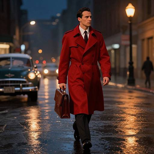 Confident Man in Red Trench Coat